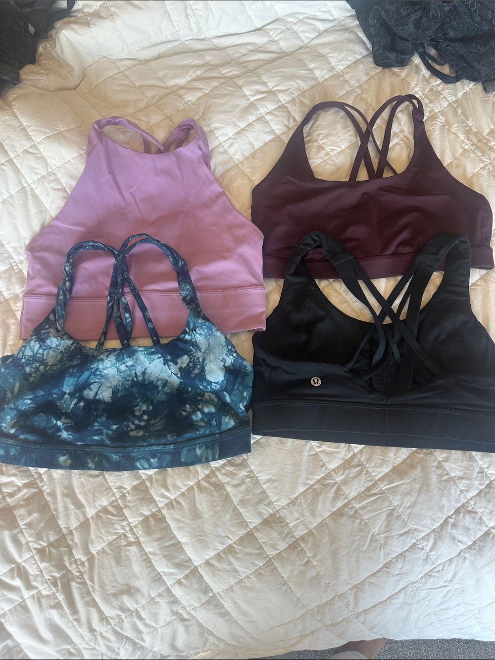 lululemon athletica Strappy Sports Bras in Black, Plum, Lilac & Blue Tie-Dye